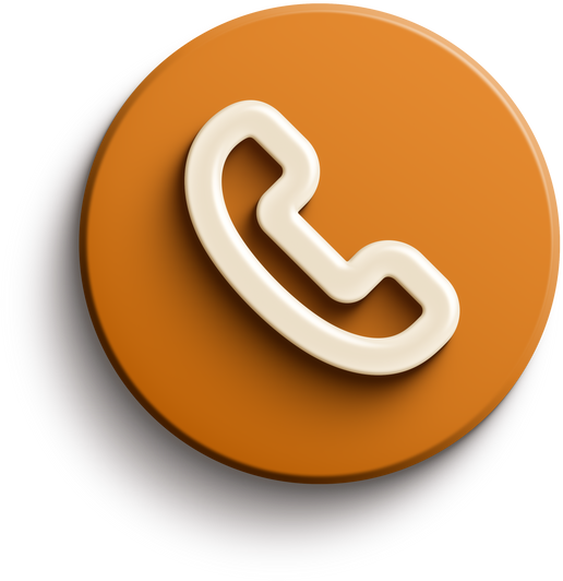 Orange round 3D phone icon with drop shadow